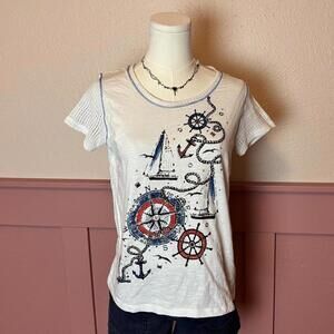 nautical sea ocean cotton shirt palm grove sz petite large cotton studded